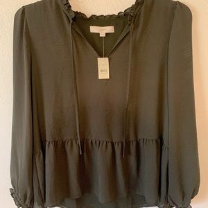 Loft Women’s Olive Green Peplum Top, NWT